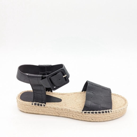 VINCE Black Leather Croc Embossed Platform Espadrille Sandals NWT Size 10 - Picture 5 of 7